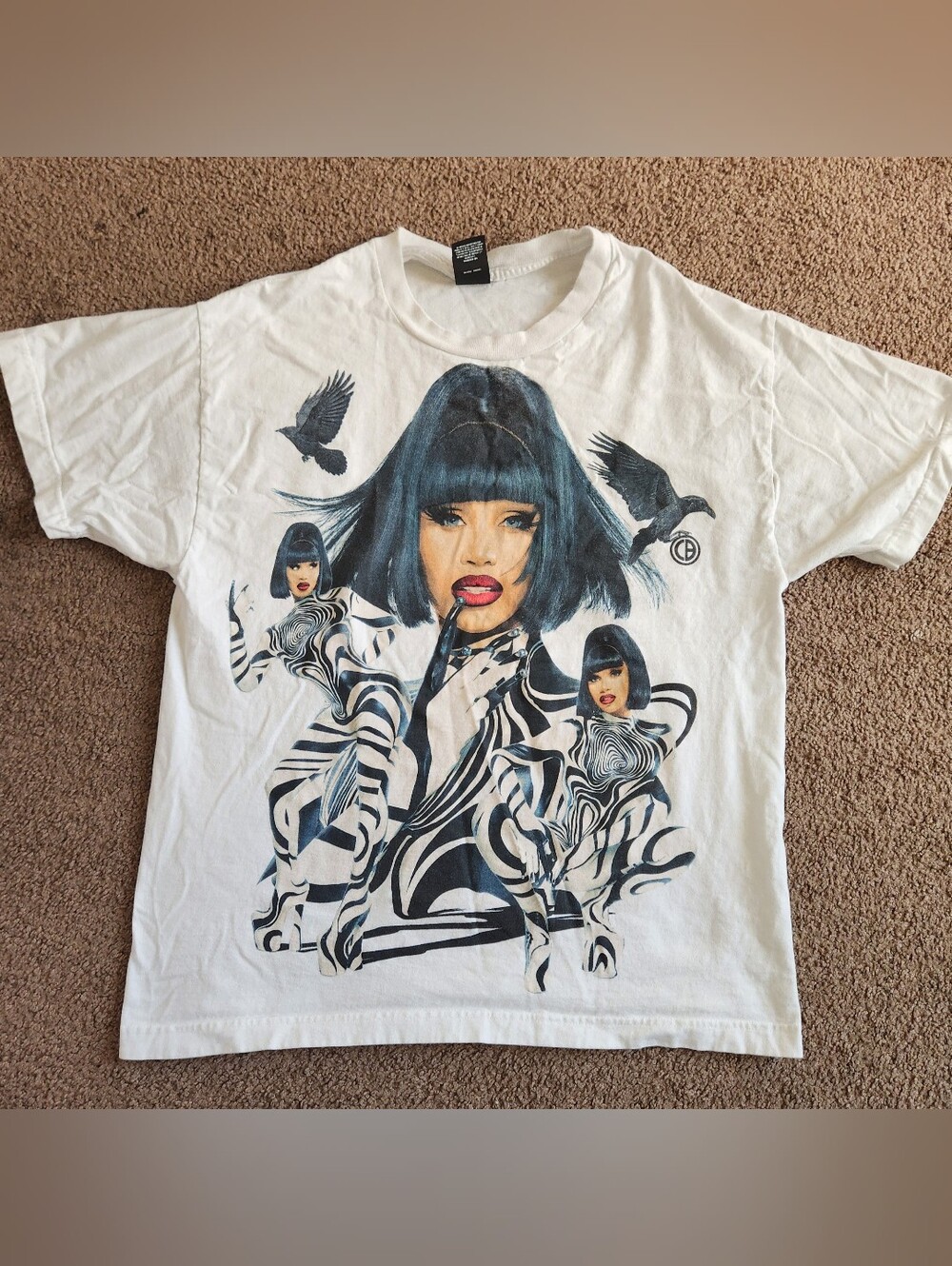 Official Cardi B Am I The Drama Tour Merch Crows Photo Graphic White Tee